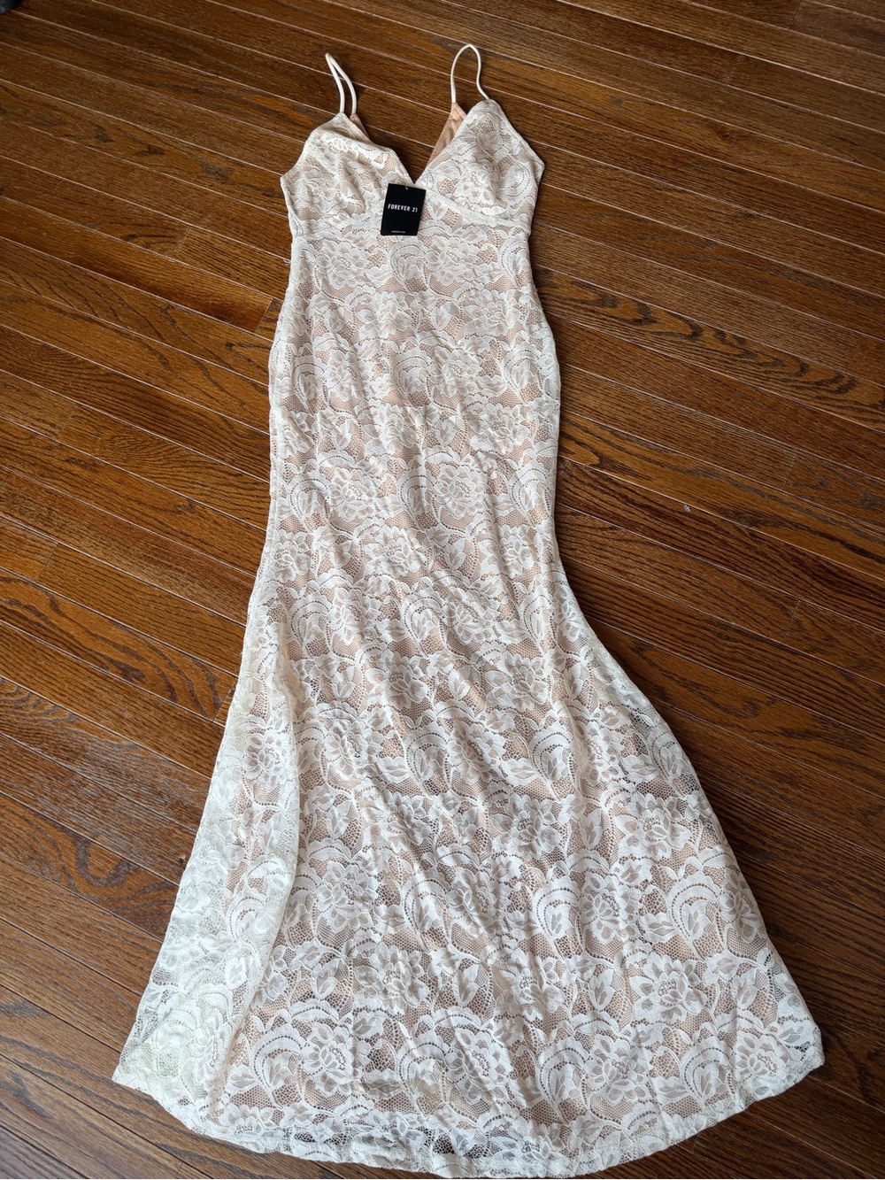 Forever 21 Ivory Lace Maxi Dress with Nude Lining